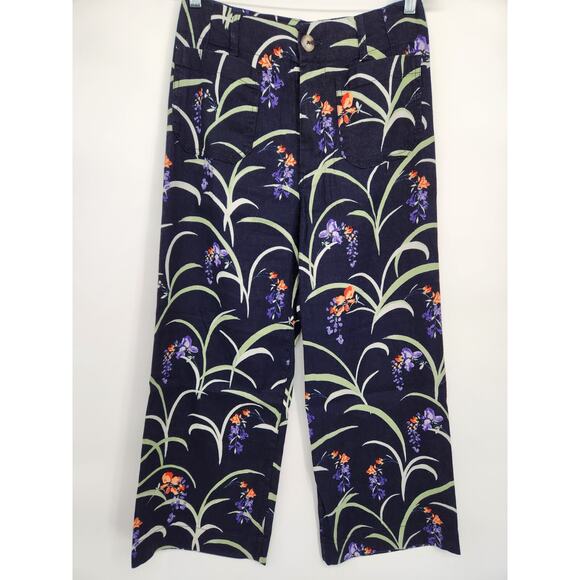 NWT Maeve The Colette Cropped Wide-Leg Linen Pants Sz 27 Dark Blue Floral #7E404 - Picture 2 of 12